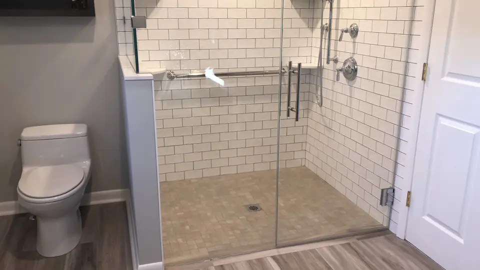 Walk-in shower, subway tile