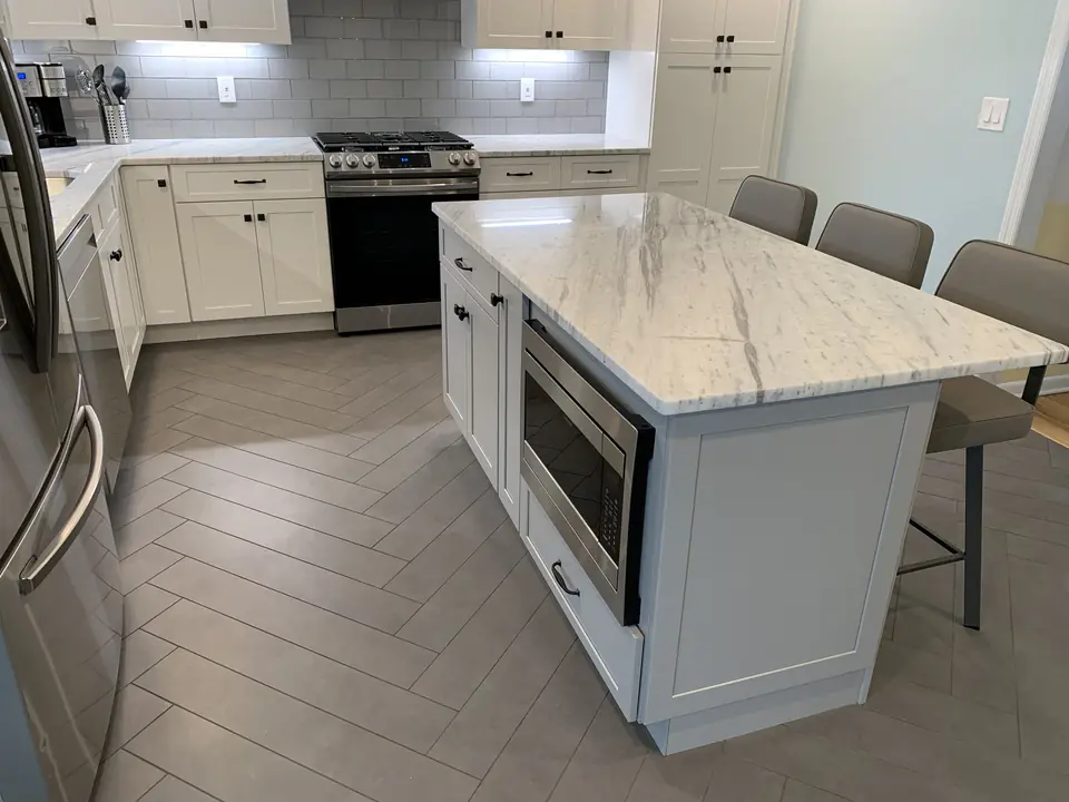 Island with a microwave drawer